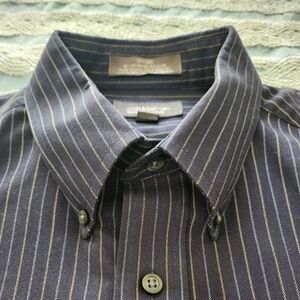 Croft & Barrow Navy w/ Blue and Beige Stripes Button Down Oxford shirt 17 34/35